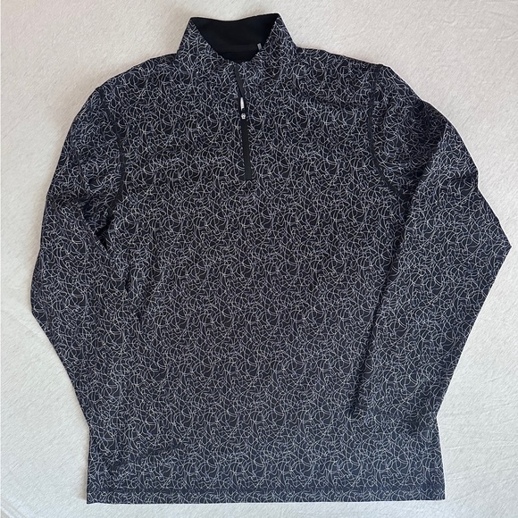 Bugatchi OoohCotton® Print Quarter Zip Black Pullover size Large